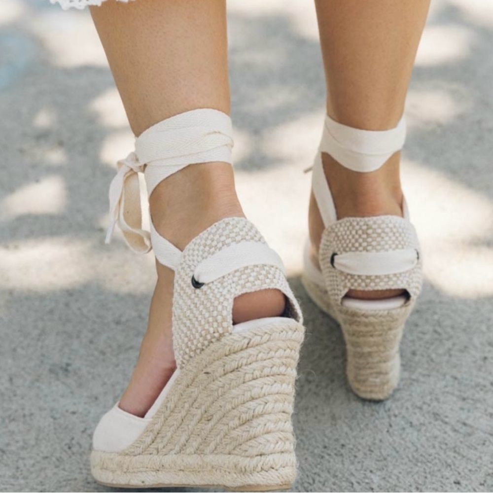 Soludos Cream Espadrille Wedge Ankle Tie Sandals - Picture 7 of 13